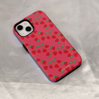 เคสมือถือ แบบแข็ง สองชั้น ลายสตรอเบอร์รี่ กันกระแทก สําหรับ iPhone 14 Pro Max 12 13 11