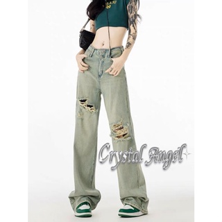 Crystal กางเกงขายาว กางเกงยีสน์ผู้หญิง ทรงหลวม ๆ ตรง Retro Hip Hop Pants 2023 NEW Style WNK23906FE 37Z230911