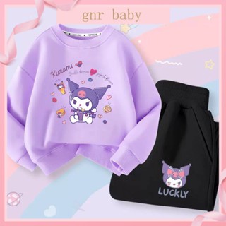 🍓GNR BABY🫐เสื้อกันหนาว คอกลม กางเกงขายาว สองชุด ลําลอง สําหรับเด็กผู้หญิง อายุ 3-12 ปี