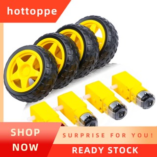 【hottoppe】มอเตอร์ไฟฟ้า Dc 4 ชิ้น + มอเตอร์ยางล้อ TT มอเตอร์เกียร์เพลาคู่ TT เครื่องยนต์กล่องเกียร์ สําหรับ Arduino Smart Car