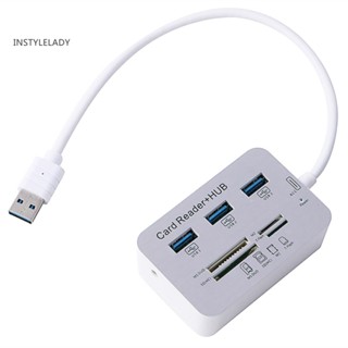 Instylelady Multi-in-1 อะแดปเตอร์ฮับ USB 30 ความเร็วสูง 3 พอร์ต พร้อมการ์ดรีดเดอร์ MS SD M2 TF