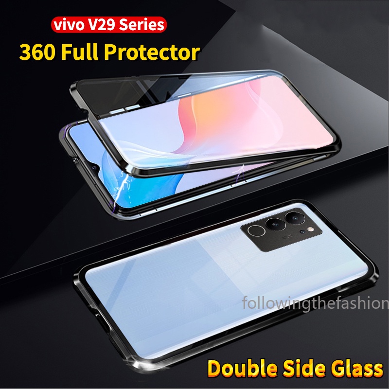 เคสโทรศัพท์มือถือกระจกนิรภัย กรอบโลหะแม่เหล็ก สองด้าน 360 สําหรับ vivo V29 5G V29Pro V30° เคสแข็ง กั