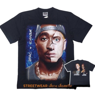 เสื้อยืดแขนสั้นคอกลมเสื้อยืด tupac eminem rap godCotton 100%  [S-5XL]