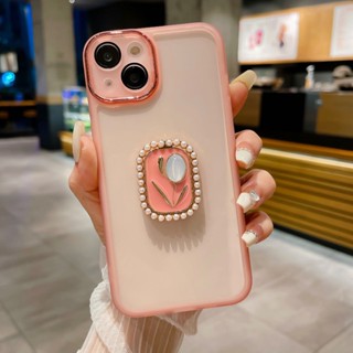 เคสโทรศัพท์ สําหรับ Samsung A13 A73 A04S A13 A54 A34 A14 A33 4G 5G มือถือแบบนิ่ม กันกระแทก ลายดอกไม้ ประดับมุก พร้อมที่ตั้งวาง