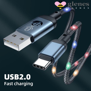 Glenes สายเคเบิลข้อมูล Type C ควบคุมด้วยเสียง, ควบคุมด้วยเสียง IOS ควบคุมด้วยเสียง แฟลช สาย USB, สายไฟข้อมูล LED เรืองแสง 1.2 เมตร ควบคุมด้วยเสียง เรืองแสง สายชาร์จข้อมูล อะแดปเตอร์