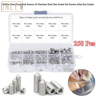 【ONCEMOREAGAIN】Premium Quality Grub Screw Kit Set of 250 Screws M3 M4 M5 M8 304 Stainless Steel