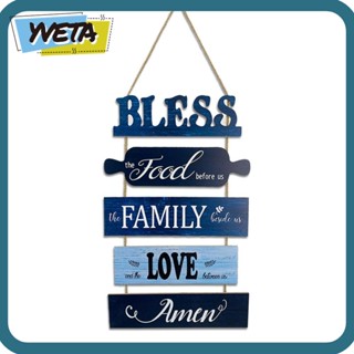 Yveta ป้ายไม้แขวน สีฟ้า สไตล์วินเทจ ขนาด 18.9*11.8 นิ้ว สําหรับตกแต่งบ้าน ห้องครัว ห้องรับประทานอาหาร