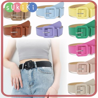 Sukiki เข็มขัดหนังแฟชั่น สีแคนดี้ ลําลอง สายคาดเอว แบบบาง