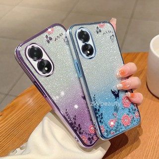 เคสโทรศัพท์มือถือแบบนิ่ม TPU แต่งกลิตเตอร์ ไล่โทนสี ลายดอกไม้ สําหรับ OPPO A38 4G NFC 2023 A38 A 38 A58 A78