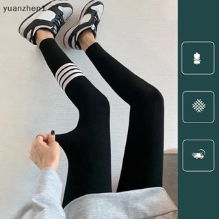 Yuan กางเกงซับใน เอวสูง ผ้าถัก ยืดหยุ่น ลายทาง รัดรูป รัดรูป รัดรูป สีตัดกัน ZHN