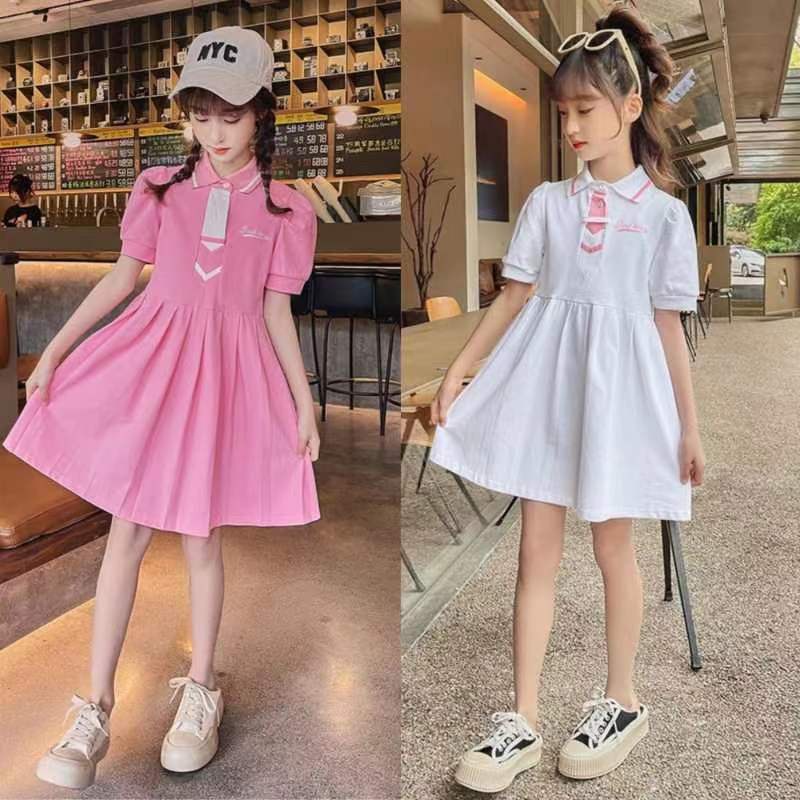 【จัดส่งจากประเทศไทย】ชุดเดรสเรียบง่ายโปโลสีพื้นสําหรับเด็กผู้หญิงชุดเดรสแฟชั่นใส่สบายสไตล์เกาหลี