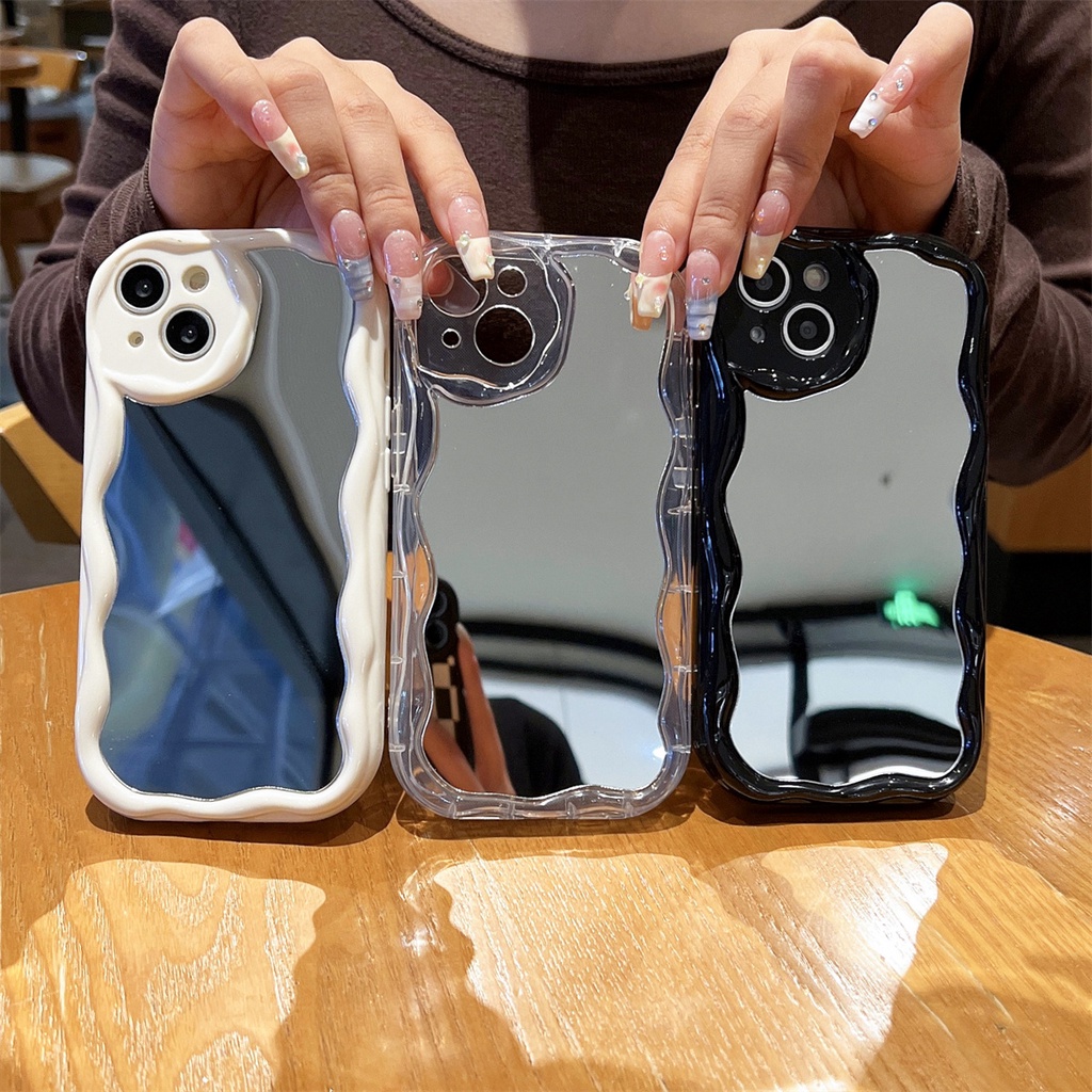 เคสโทรศัพท์มือถือแบบนิ่ม กันกระแทก ลายเส้นครีม พร้อมกระจกแต่งหน้า หรูหรา สําหรับ Samsung A10S A21S A03 CORE A04 A22 A33 A73 S20 S21 FE 4G 5G J2 Prime