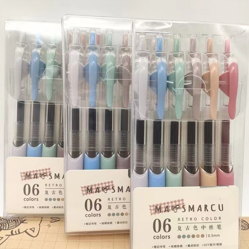 ชุดปากกาหมึกเจล 0.5 มม. แห้งเร็ว หลากสี สไตล์วินเทจ 6 สี สําหรับนักเรียน - รูปที่ 5