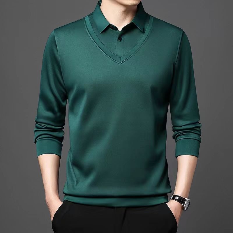 เสื้อโปโลแขนสั้น คอสี่เหลี่ยม พิมพ์ลาย สีพื้น แบบเย็บติดกัน แฟชั่นฤดูใบไม้ผลิ สําหรับผู้ชาย