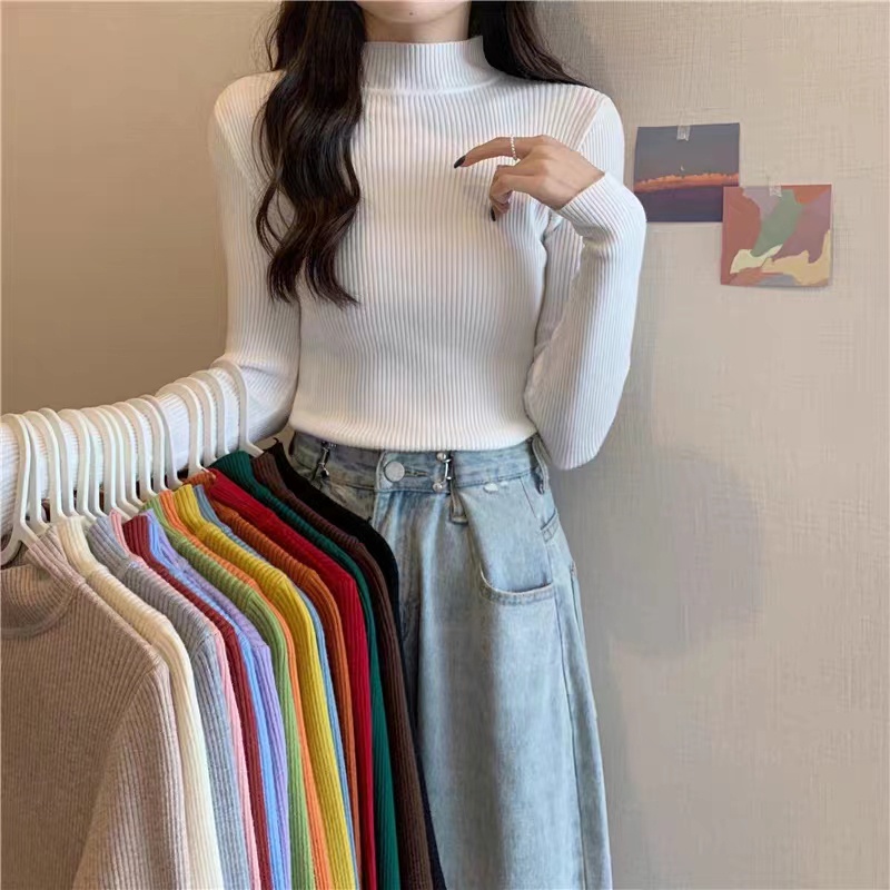 Cuties❤️901❤️ เสื้อไหมพรม แขนยาว เสื้อไหมพรมคอเต่าแฟชั่นสไตล์เกาหลี  มี 13 สี ผ้านิ่มใส่สบาย