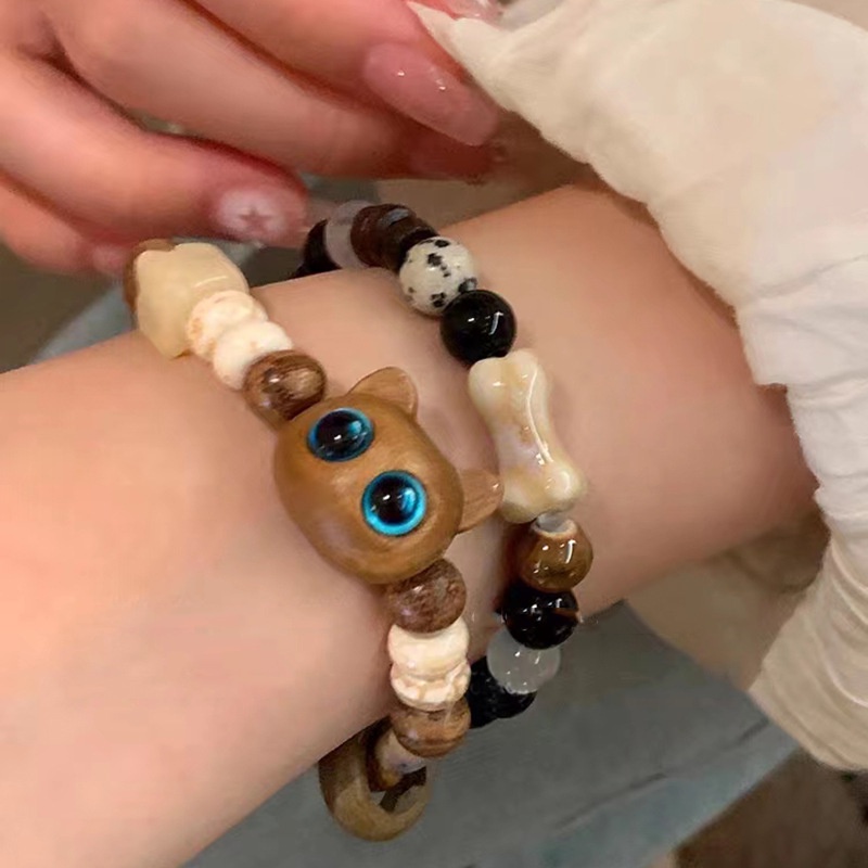 เครื่องประดับ สร้อยข้อมือ ประดับลูกปัดหินธรรมชาติ ลายการ์ตูนแมวน่ารัก สามารถปรับได้ เหมาะกับของขวัญวันวาเลนไทน์ สําหรับผู้หญิง
