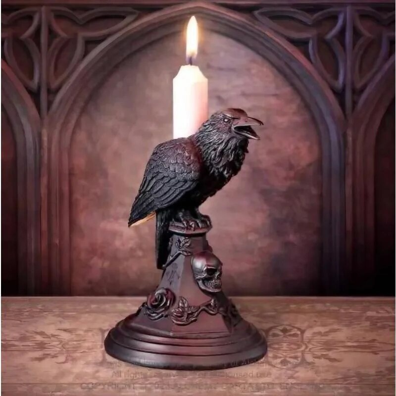 Halloween Owl Crow Candle Holder Gothic Candlestick Desktop Ornaments Resin Home Decoration Antique 