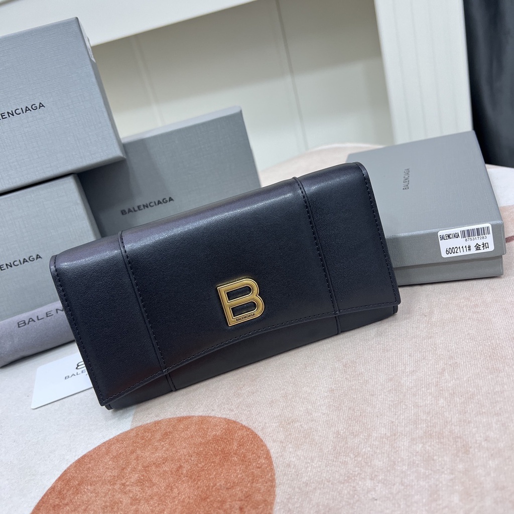 【Box+Stock】ของแท้ 100% Balenciaga กระเป๋าสตางค์หนัง ใบยาว ลายโลโก้ "B" 6002111