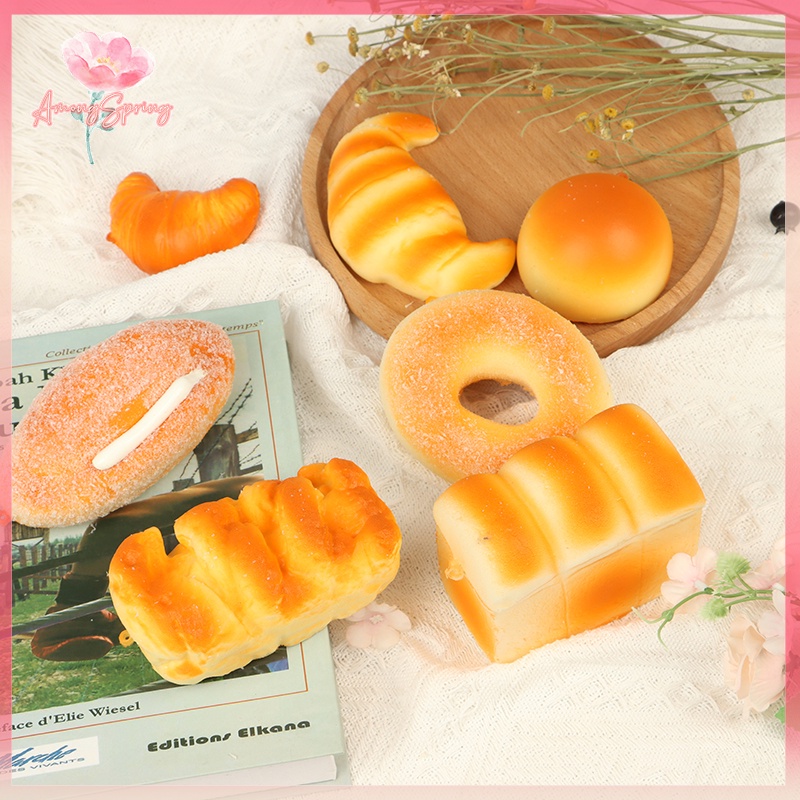 Amongspring> ของเล่นบีบสกุชชี่ ขนมปัง โดนัท หนัง PU 1 ชิ้น
