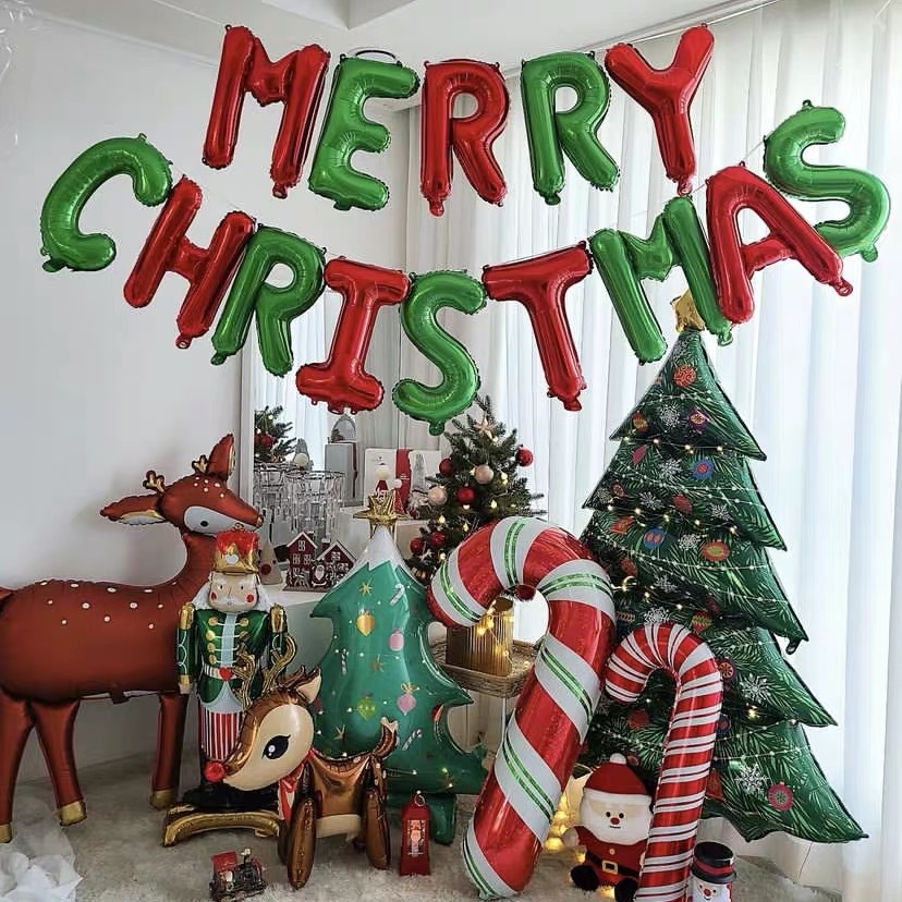 คริสต์มาสฟอยล์บอลลูน Snowman Santa Claus บอลลูน Candy Christmas Cane Lollipop ฟอยล์ลูก 2025s Home Party DIY ตกแต่งของขวัญ
