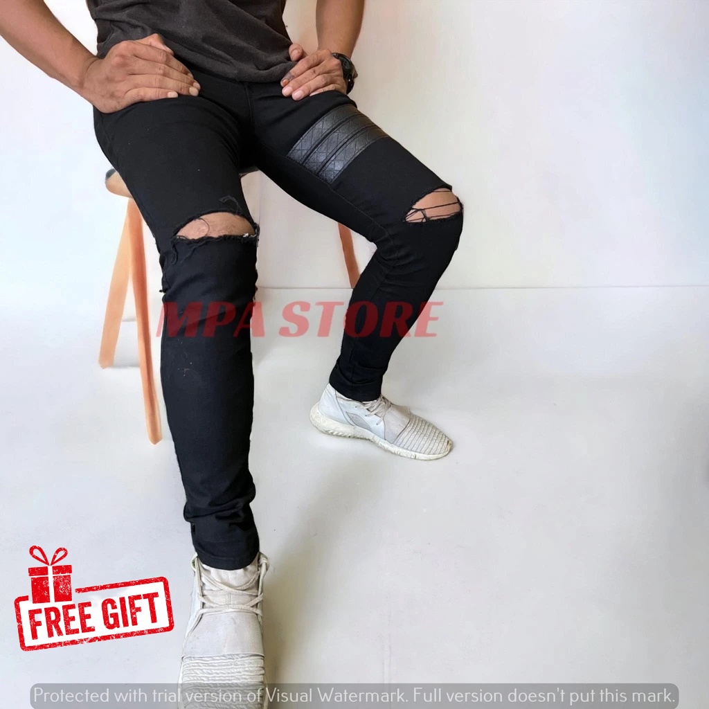 Seluar JEANS SKINNY TON 3 LINE / JEANS KOYAK KAIN GETAH / RIPPED JEANS