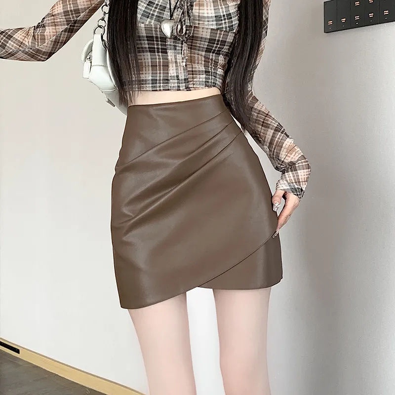 กระโปรงทรงเอ หนัง Pu พลัสไซซ์ แฟชั่นฤดูหนาว สําหรับผู้หญิง