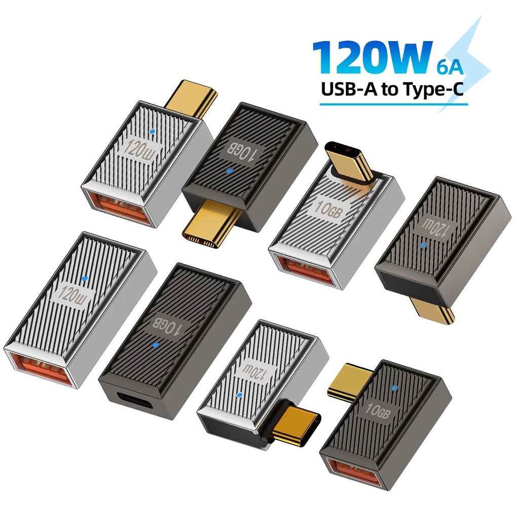 อะแดปเตอร์ชาร์จ USB3.1 Type C ตัวผู้ เป็น A ตัวเมีย 120w 10Gbps มุมขวา 90 องศา