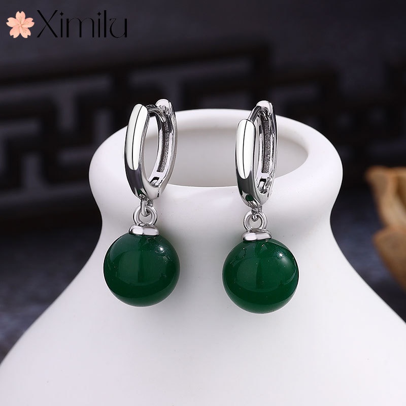 ต่างหูหยก อาเกตธรรมชาติ หรูหรา สําหรับผู้หญิง