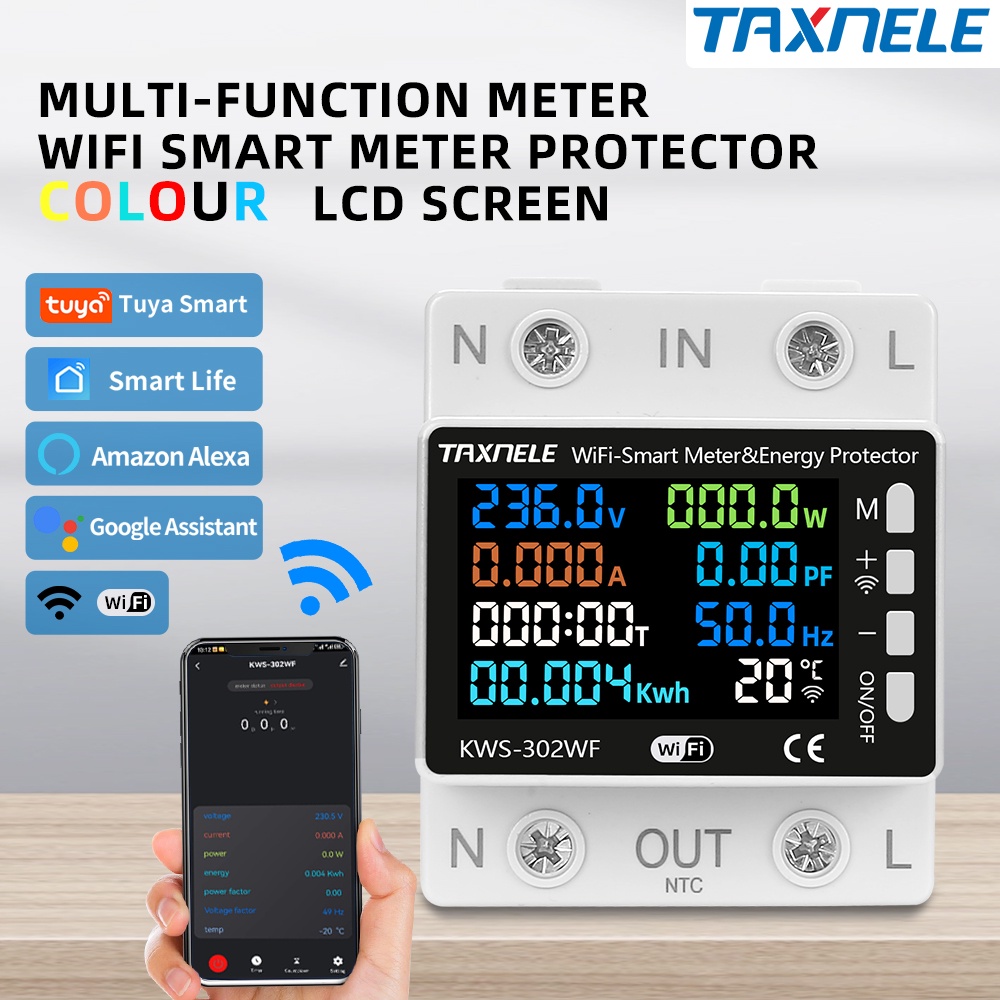 63a Tuya WIFI สมาร์ท Circuit Breaker Energy Meter KWh Power รีโมทคอนโทรลแรงดันไฟฟ้าปกป้อง Smart Life