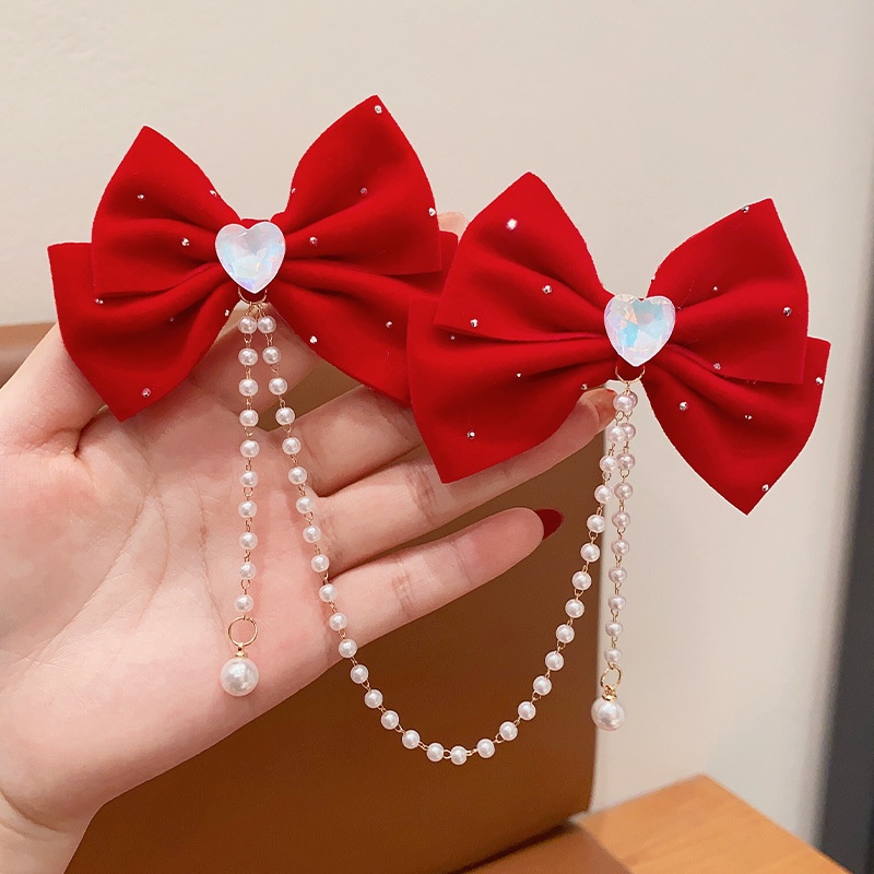 กิ๊บติดผม ประดับโบว์ และไข่มุก สีชมพูน่ารัก เข้ากับทุกการแต่งกาย แบบเรียบง่าย เครื่องประดับผม