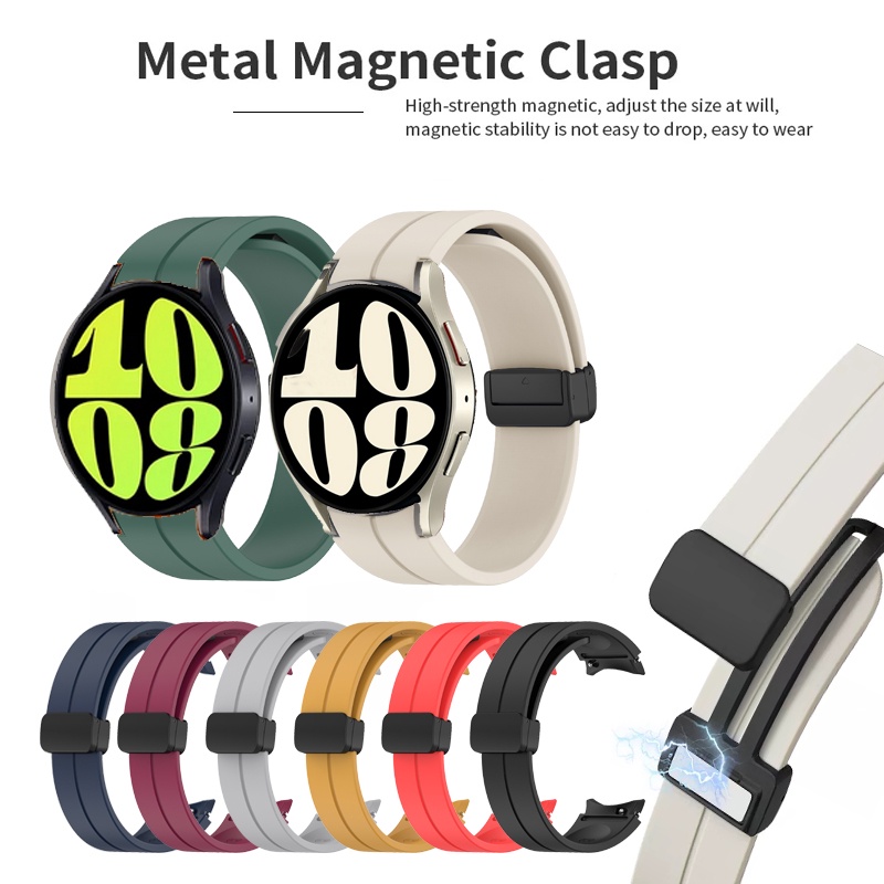 สายซิลิโคนเดิมสําหรับ Samsung Galaxy Watch 7 6 5 4 FE 40 มม.44 มม.คลาสสิก 43 มม.47 มม.หัวเข็มขัดแม่เหล็กสําหรับ Galaxy Watch4 Watch5 Pro