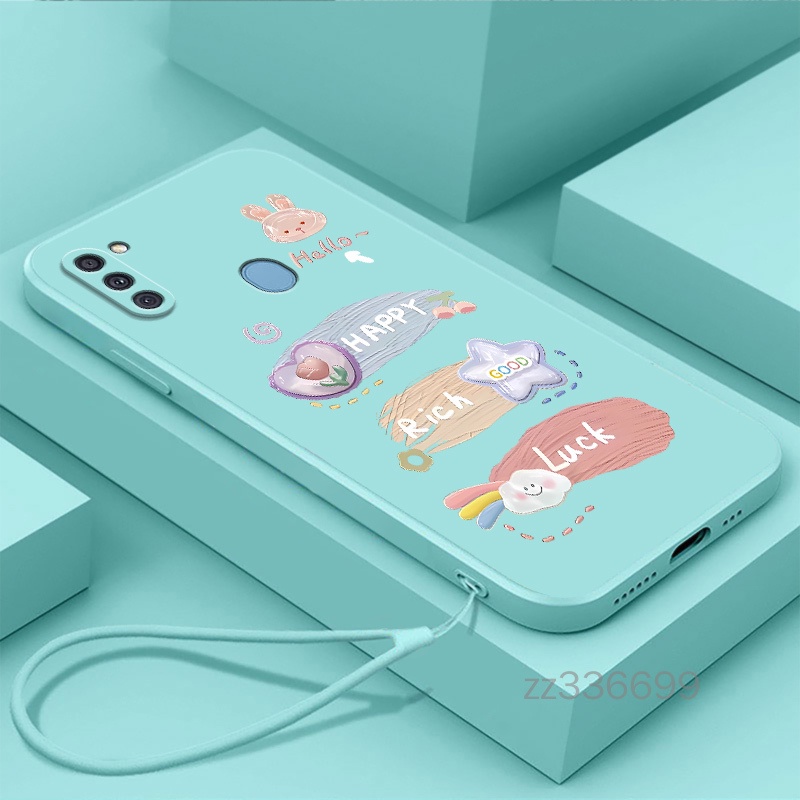เคสโทรศัพท์มือถือ ซิลิโคน ขอบตรง พร้อมสายคล้อง สําหรับ Samsung A11 A21S A31 A51 4G A71 4G 2024