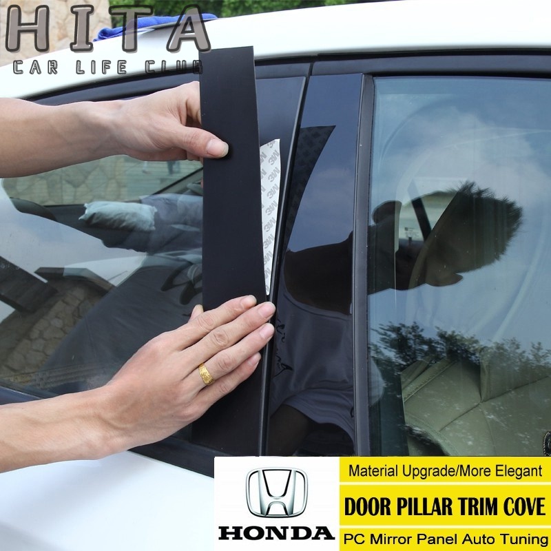2014-2021 Honda รถเสาประตู Trim ครอบคลุม Glossy สีดํา PC แผงสติกเกอร์รถหน้าต่างเสาโพสต์ Decal สติกเกอร์สําหรับ Honda Fit Accord Breeze City Civic CRV HRV XRV