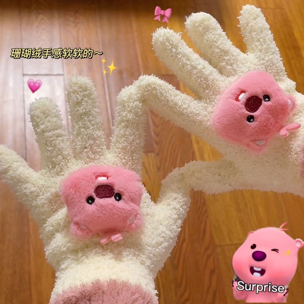 ถุงมือตุ๊กตาน่ารัก Loopy ถุงมือขนแกะปะการังนักเรียนขี่ถุงมือนิ้วหญิงฤดูหนาวเก็บถุงมืออุ่น - รูปที่ 6