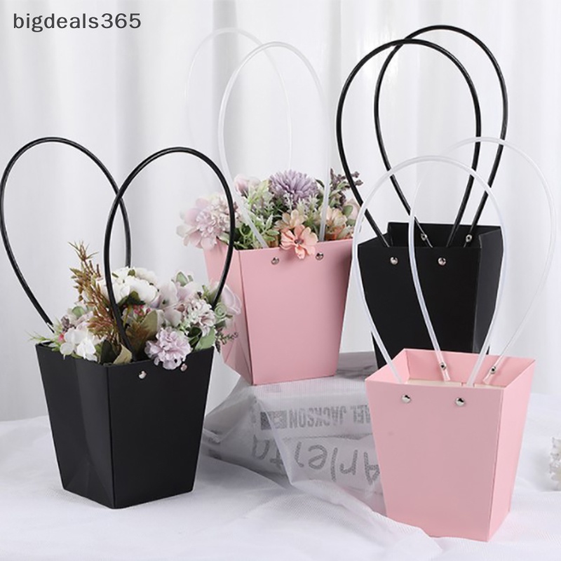[bigdeals365] กระเป๋าถือ กระดาษคราฟท์ ลายดอกไม้ กันน้ํา แบบพกพา สําหรับใส่ของขวัญ ปาร์ตี้ พร้อมส่ง