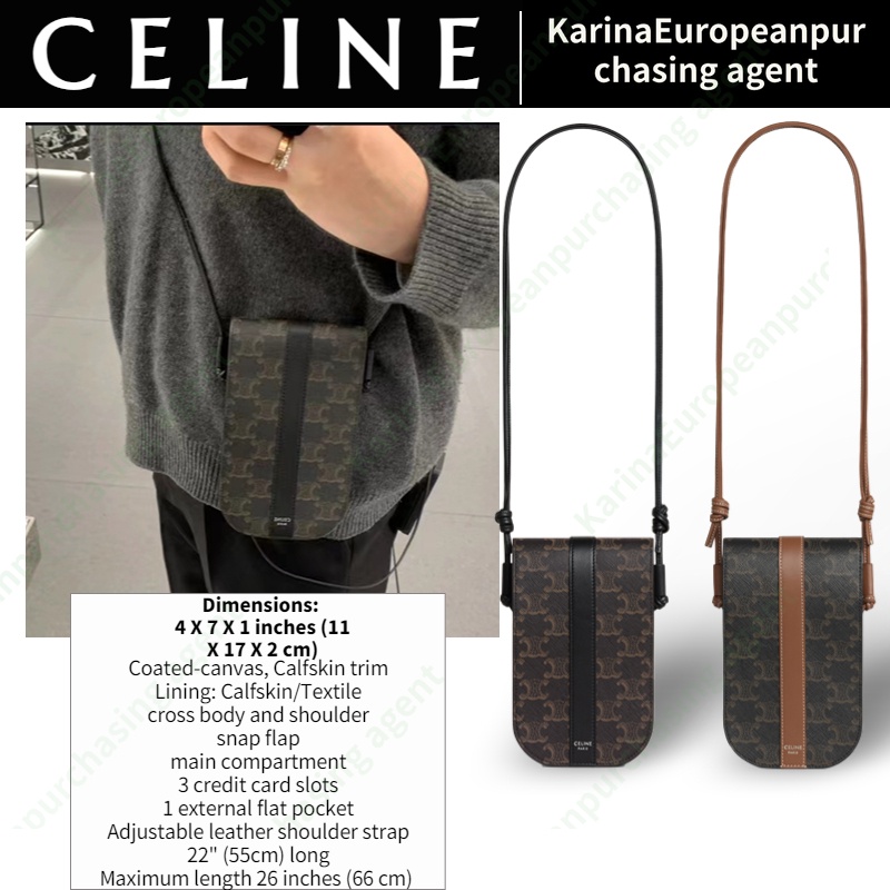 เซลีนCeline logo print phone bag ผู้ชายและผู้หญิง/สไตล์เดียวกัน/กระเป๋าโทรศัพท์มือถือ/กระเป๋าสะพายไหล่/กระเป๋า Celine