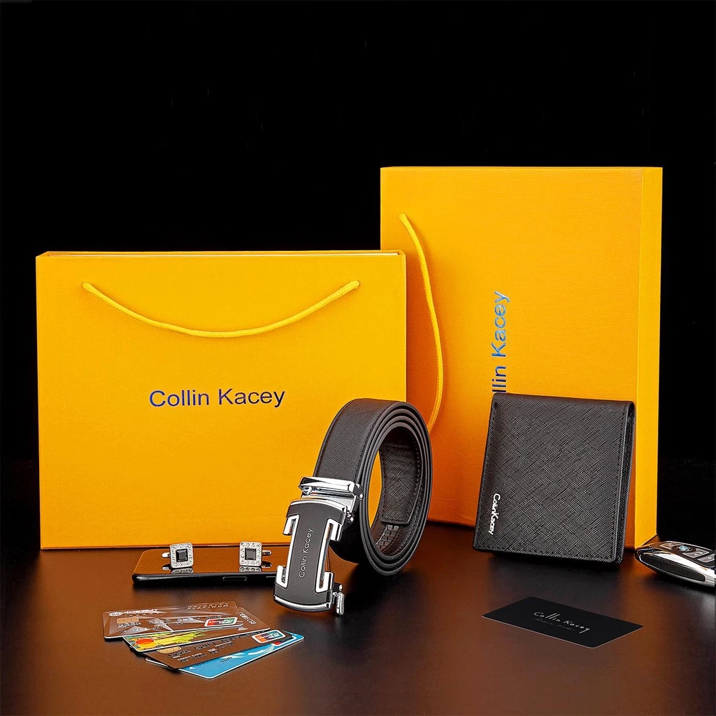 Collin Kacey S5-DH กระเป๋าสตางค์และเข็มขัดหัวอัตโนมัติ พร้อมกล่องของขวัญคุณภาพสูง