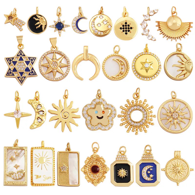 Trendy Shining Moon Star Space Celestial Compass Charm Pendant in Gold Colour , Jewelry Necklace Bra
