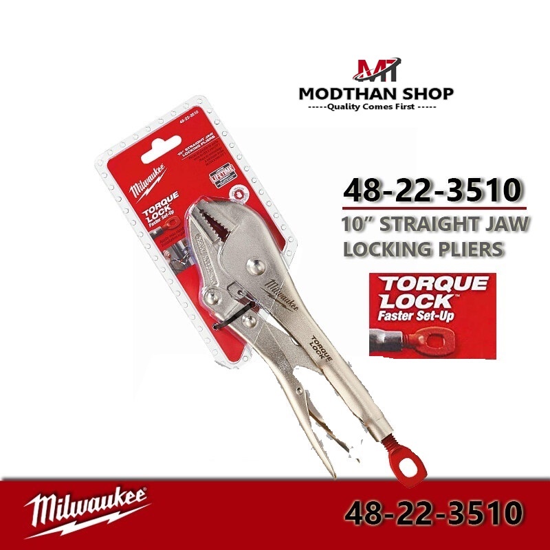 คีมล็อค MILWAUKEE 48-22-3510 คีมล็อค 10" STRAIGHT JAW LOCKING PLIERS มิววอคกี้ ของแท้ 100%
