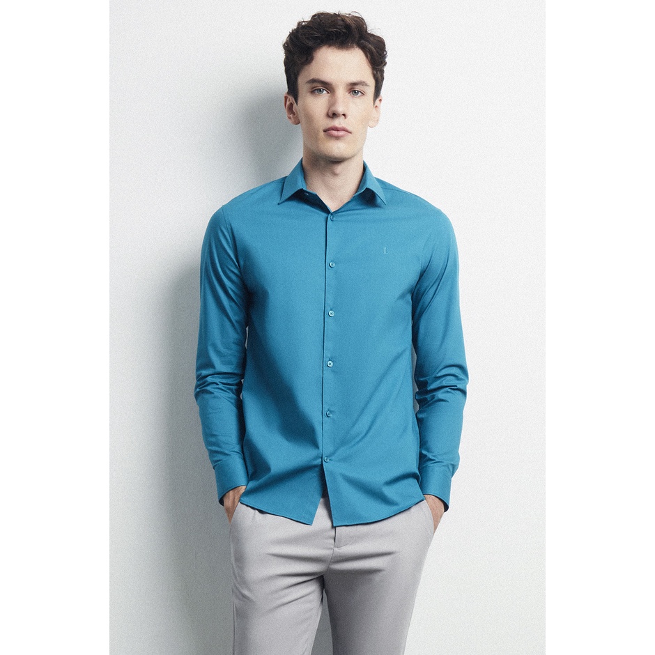 LTD เสื้อเชิ้ตแขนยาวทรงสลิม ผู้ชาย สีเขียว | Slim Fit Shirt | 03490