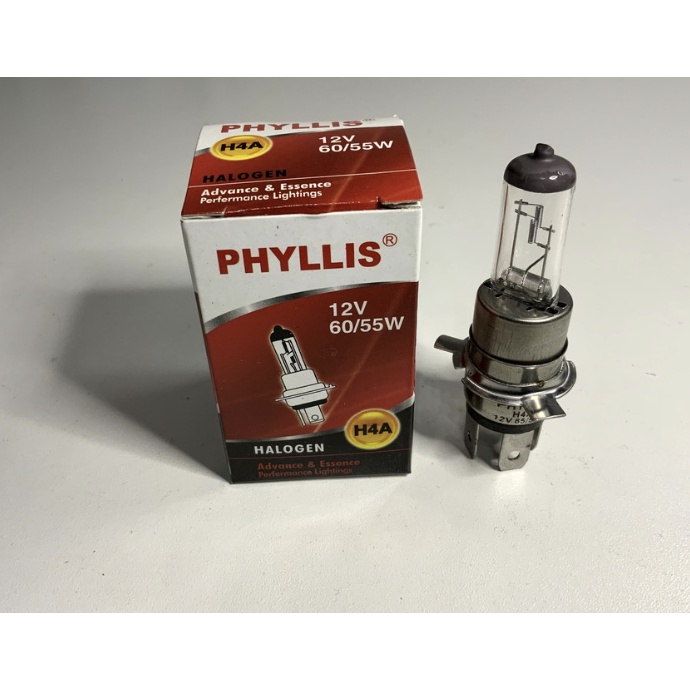 หลอดไฟหน้ารถ ยี่ห้อ PHYLLIS H4 รหัส.P43T 24V.75/70W. หลอดHALOGEN หลอดไฟสำหรับใส่รถยนต์