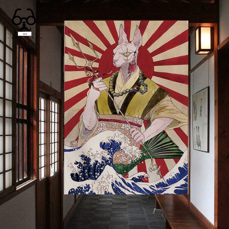 ชั้นวางของใหม่ ♞,♘ผ้าม่านประตู สไตล์ญี่ปุ่น อุกิโยชิ แบบครึ่งม่าน ฉากกั้นห้องครัว ห้องนอน ห้องน้ํา