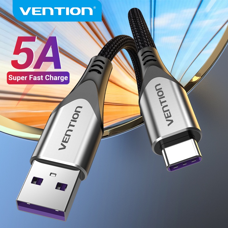 Vention สาย Type C 1M 3A 5A USB C สายชาร์จเร็ว โทรศัพท์มือถือ สาย USB Type-C