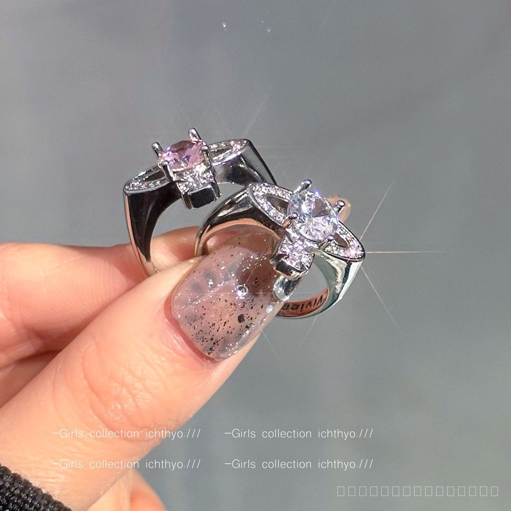 1229-YWMX Special-Interest Design Shining Diamond Zircon Saturn Ring Girls Light Luxury Fashionable High Sense Index Finger Ring Fashion Personality Ring
