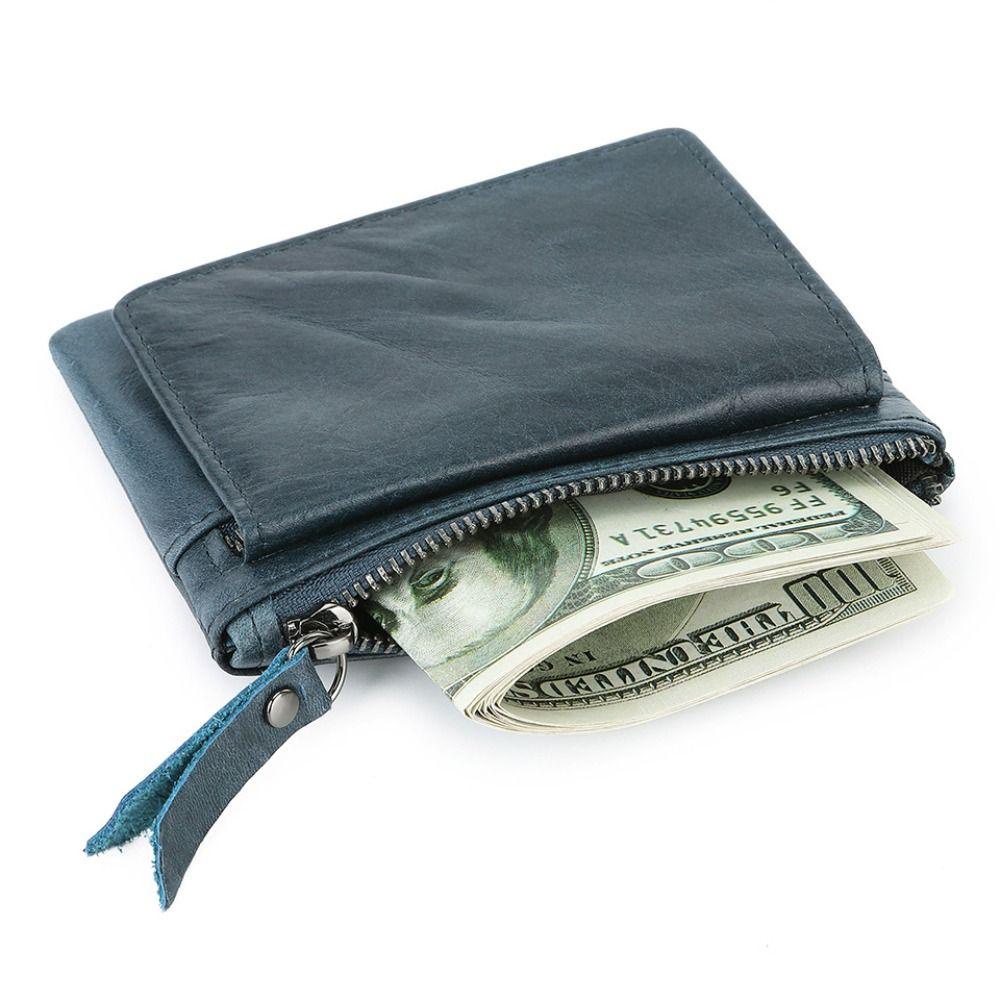 กระเป๋าใส่เหรียญ VOYAGER, Multi Card Seat Slim RFID Wallet, Minimalist Mini Real Leather Card Holder Men