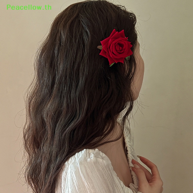 Peacellow กิ๊บติดผม รูปดอกกุหลาบ สีแดง สีชมพู สไตล์เรโทร หรูหรา เครื่องประดับแฟชั่น TH