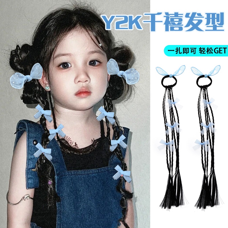 Y2k โดพามีน น่ารัก ยาวถัก หางม้า วิกผม ผูกผม สําหรับเด็กผู้หญิง เครื่องประดับผม