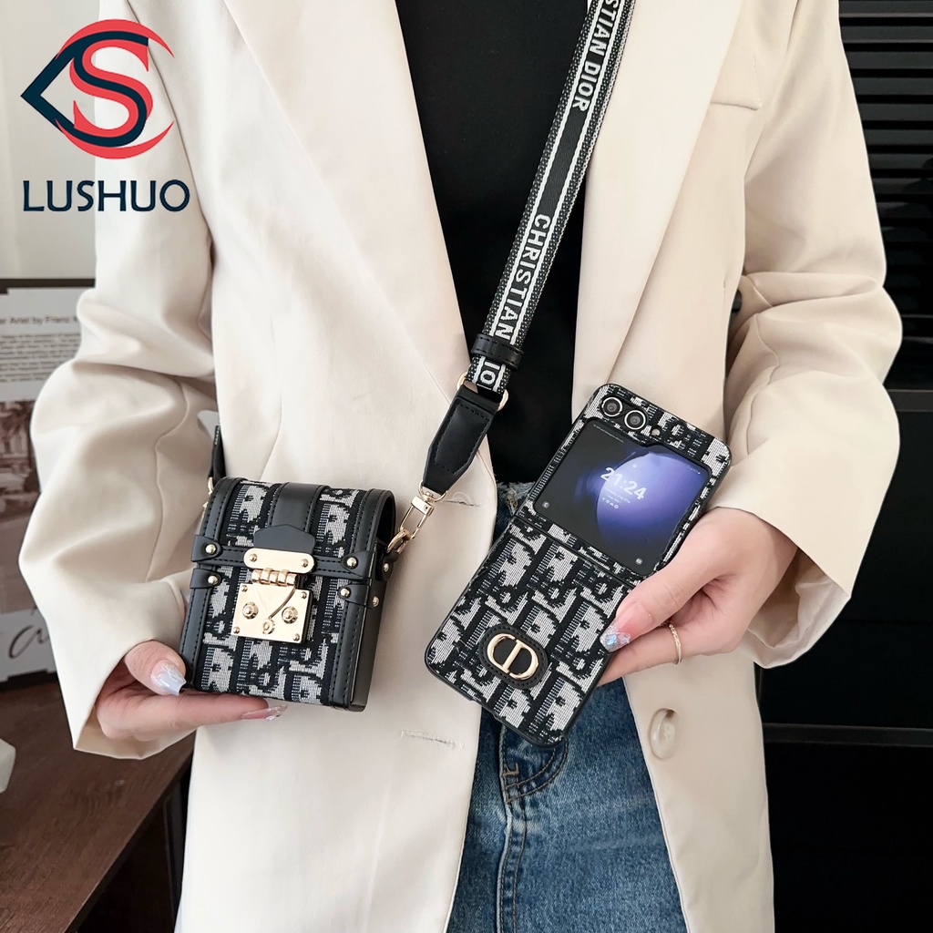 Lushuo เคสโทรศัพท์มือถือหนัง ฝาพับ พร้อมช่องใส่บัตร สําหรับ Samsung Galaxy Z Flip 5 4 3 OPPO Find N2 Flip N3 Flip3 Flip4 Flip5 N2Flip N3Flip