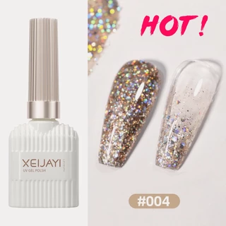 [ Xeijayi ] ยาทาเล็บเจล กลิตเตอร์ สีทอง 15 มล. เคลือบสะท้อนแสง ไม่เช็ด กึ่งถาวร Uv Led Varnish สินค้าทําเล็บ