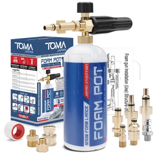 TOMA JAPAN กระบอกฉีดโฟม ล้างรถยนต์ ฟองหิมะ 1ลิตร รุ่น FS-001F ฟรี ข้อต่อทองเหลือง 9ชิ้น ใช้ได้กับเครื่องฉีดน้ำทุกยี่ห้อ